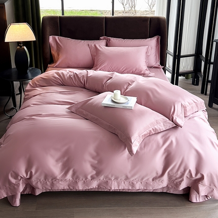 91家纺网 家纺一手货源 找家纺 嘉悦 新款50*50S双股长绒棉简约纯色埋绳四件套邂逅-实拍 邂逅-珊瑚红