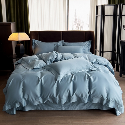 91家纺网 家纺一手货源 找家纺 总 嘉悦  2025 新款50*50S双股长绒棉简约纯色埋绳四件套邂逅-实拍