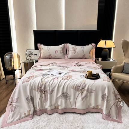 91家纺网 家纺一手货源 找家纺 桂雅居 2023新款80S奥地利兰精天丝印花夏被  觅夏粉