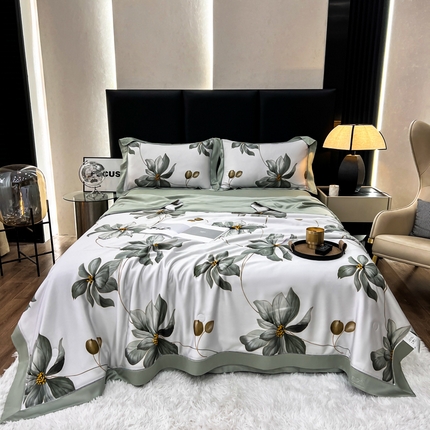 91家纺网 家纺一手货源 找家纺 桂雅居 2023新款80S奥地利兰精天丝印花夏被  雨后白茶