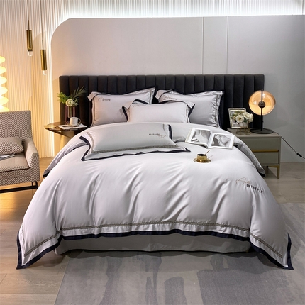 91家纺网 家纺一手货源 找家纺 （总）鼎飞 2023新款全棉澳棉拼接绣花四件套--蒙德系列