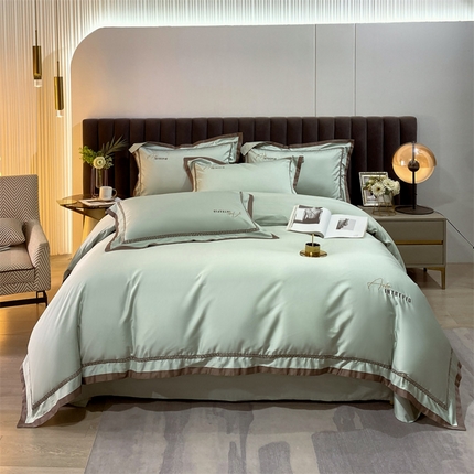 91家纺网 家纺一手货源 找家纺 （总）鼎飞 2023新款全棉澳棉拼接绣花四件套--蒙德系列