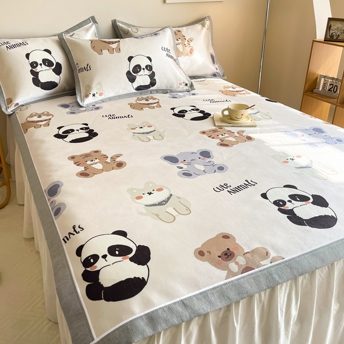 91家纺网 家纺一手货源 找家纺 懒猫 2024新款600D数码印花冰丝席 动物俱乐部