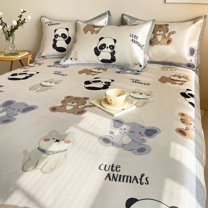 91家纺网 家纺一手货源 找家纺 懒猫 2024新款600D数码印花冰丝席 动物俱乐部