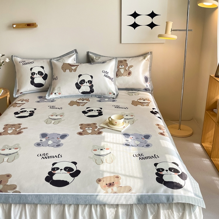 91家纺网 家纺一手货源 找家纺 懒猫 2024新款600D数码印花冰丝席 动物俱乐部