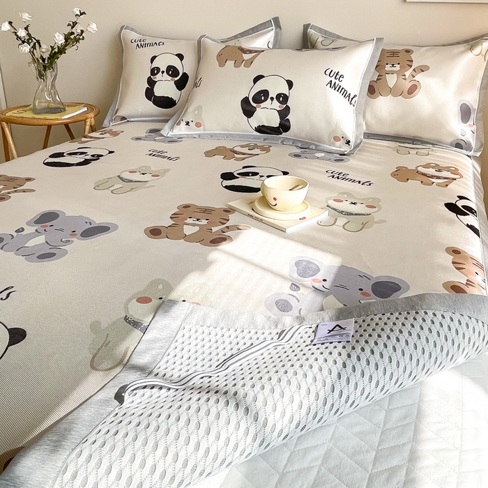 91家纺网 家纺一手货源 找家纺 懒猫 2024新款600D数码印花冰丝席 动物俱乐部