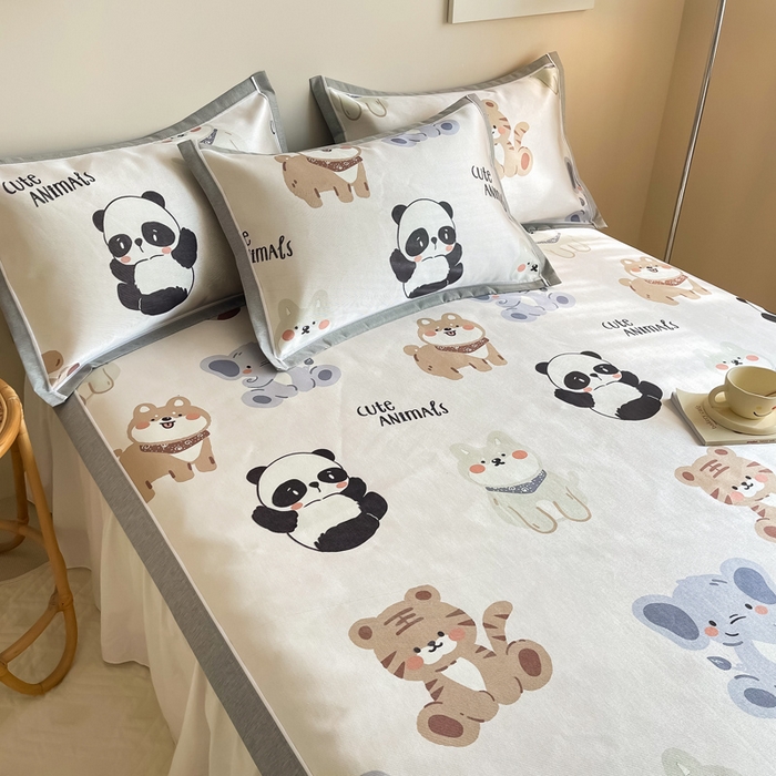 91家纺网 家纺一手货源 找家纺 懒猫 2024新款600D数码印花冰丝席 动物俱乐部