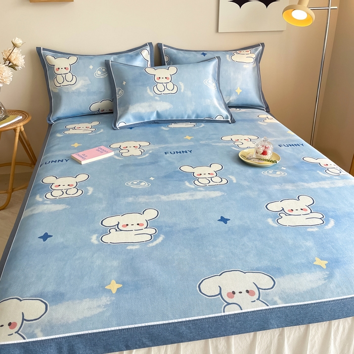 91家纺网 家纺一手货源 找家纺 懒猫 2024新款600D数码印花冰丝席 俏皮旺柴