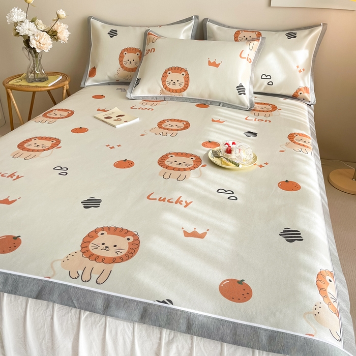 91家纺网 家纺一手货源 找家纺 懒猫 2024新款600D数码印花冰丝席 狮子乐园