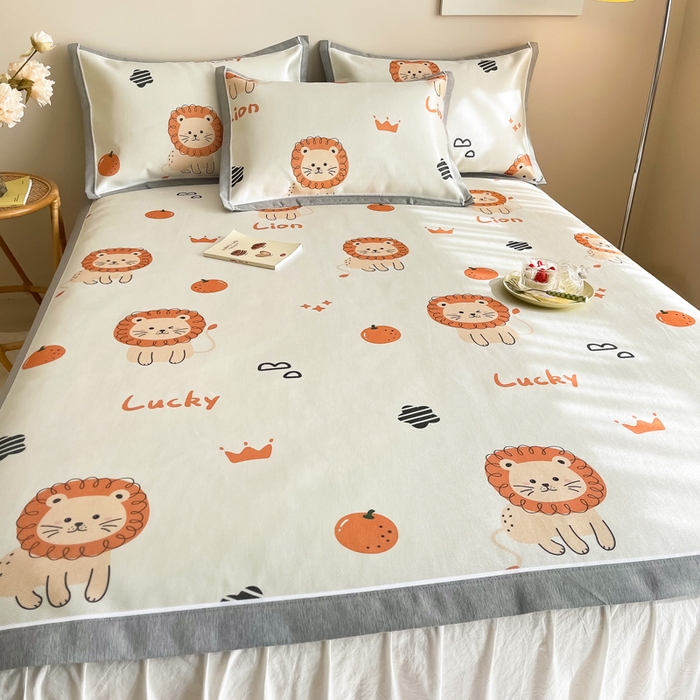 91家纺网 家纺一手货源 找家纺 懒猫 2024新款600D数码印花冰丝席 狮子乐园