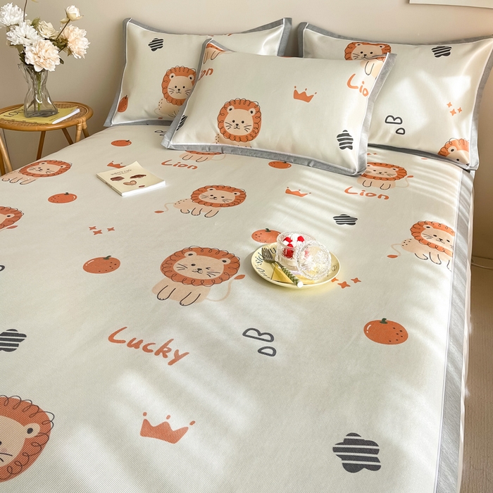 91家纺网 家纺一手货源 找家纺 懒猫 2024新款600D数码印花冰丝席 狮子乐园