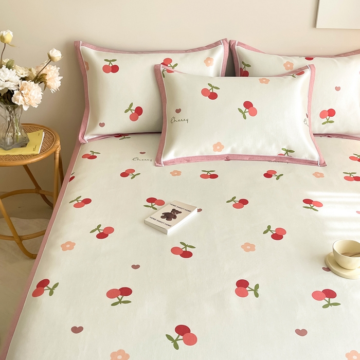 91家纺网 家纺一手货源 找家纺 懒猫 2024新款600D数码印花冰丝席 小樱桃