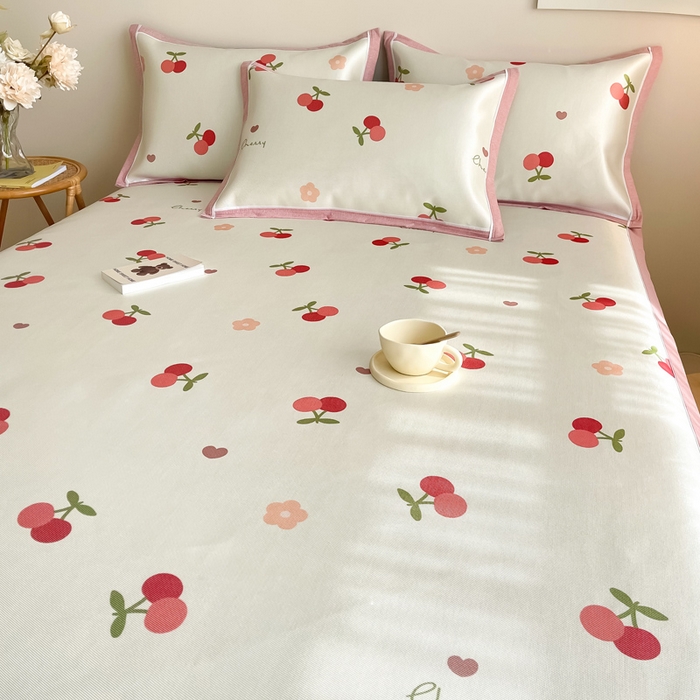 91家纺网 家纺一手货源 找家纺 懒猫 2024新款600D数码印花冰丝席 小樱桃