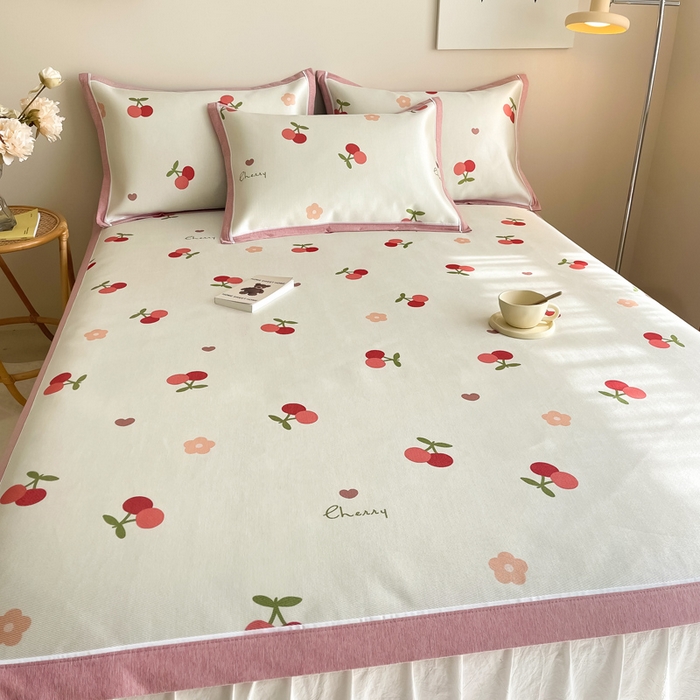 91家纺网 家纺一手货源 找家纺 懒猫 2024新款600D数码印花冰丝席 小樱桃