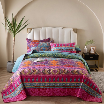 91家纺网 家纺一手货源 找家纺 星期三 2023年新款绗缝磨毛床盖三件套（加老板微信有会员价） 魅影风华