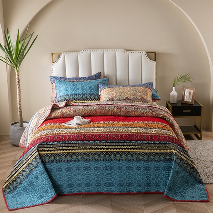 91家纺网 家纺一手货源 找家纺 星期三 2023年新款绗缝磨毛床盖三件套（加老板微信有会员价） 光彩风尚