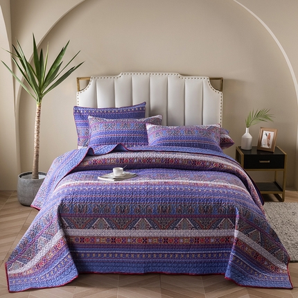 91家纺网 家纺一手货源 找家纺 星期三 2023年新款绗缝磨毛床盖三件套（加老板微信有会员价） 隐秘之境