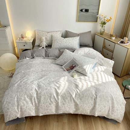 千朵 2023新款13372全棉印花四件套 爱满园灰