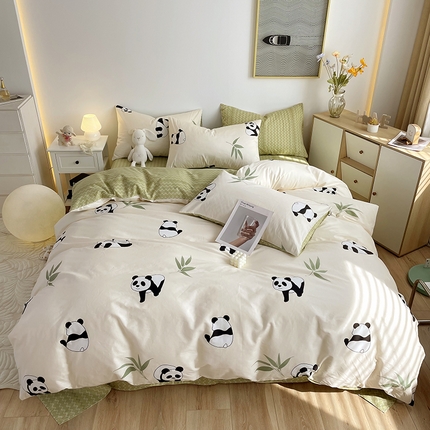 千朵 2023新款13372全棉印花四件套 调皮熊猫