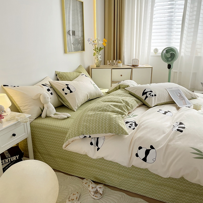 91家纺网 家纺一手货源 找家纺 千朵 2023新款13372全棉印花四件套 调皮熊猫