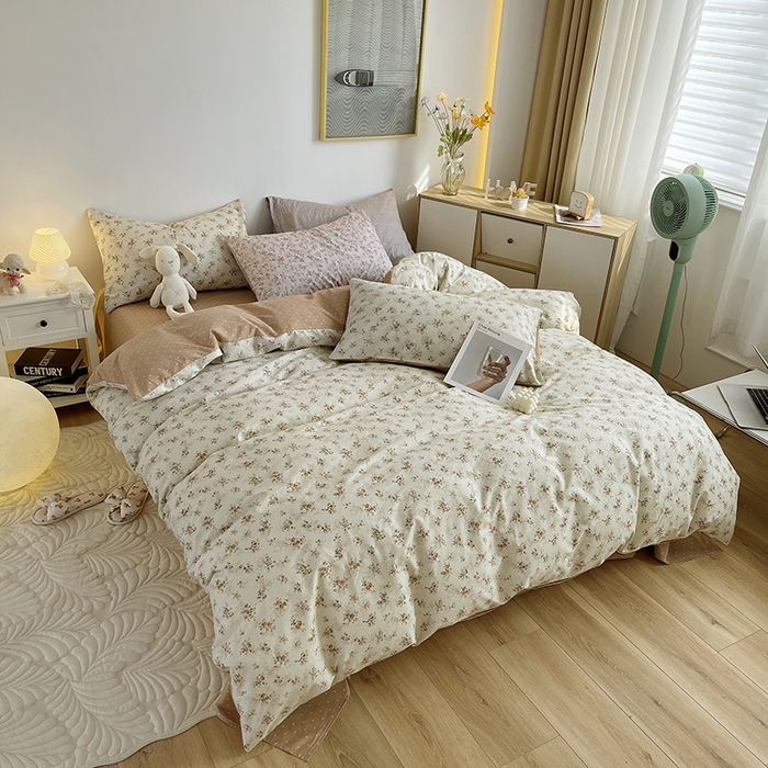 91家纺网 家纺一手货源 找家纺 千朵 2023新款13372全棉印花四件套 法式棕花