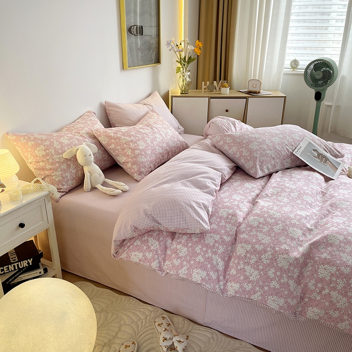 91家纺网 家纺一手货源 找家纺 千朵 2023新款13372全棉印花四件套 粉黛