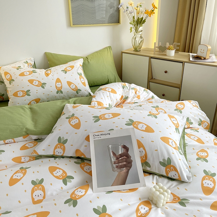 91家纺网 家纺一手货源 找家纺 千朵 2023新款13372全棉印花四件套 萝卜兔