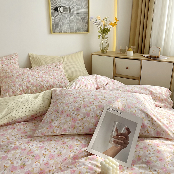 91家纺网 家纺一手货源 找家纺 千朵 2023新款13372全棉印花四件套 樱花粉