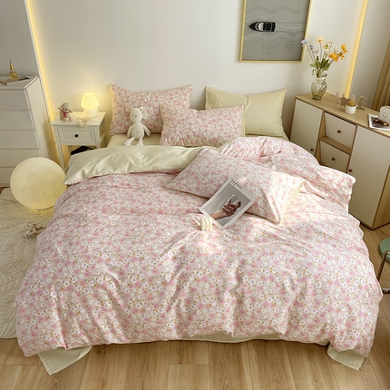 千朵 2023新款13372全棉印花四件套 樱花粉