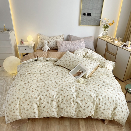 91家纺网 家纺一手货源 找家纺 千朵 2023新款13372全棉印花四件套 法式棕花