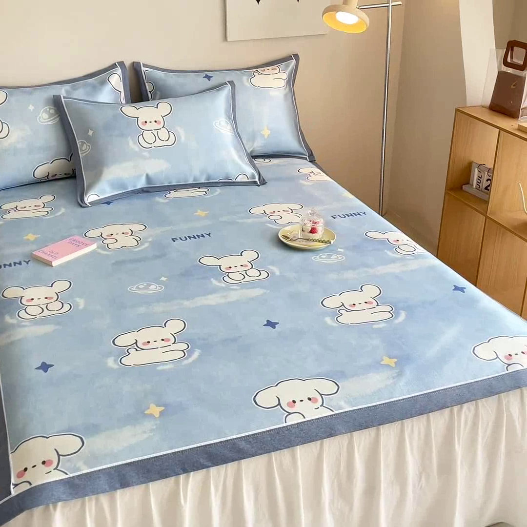 91家纺网 家纺一手货源 找家纺 懒猫 2024新款600D数码印花冰丝席 俏皮旺柴