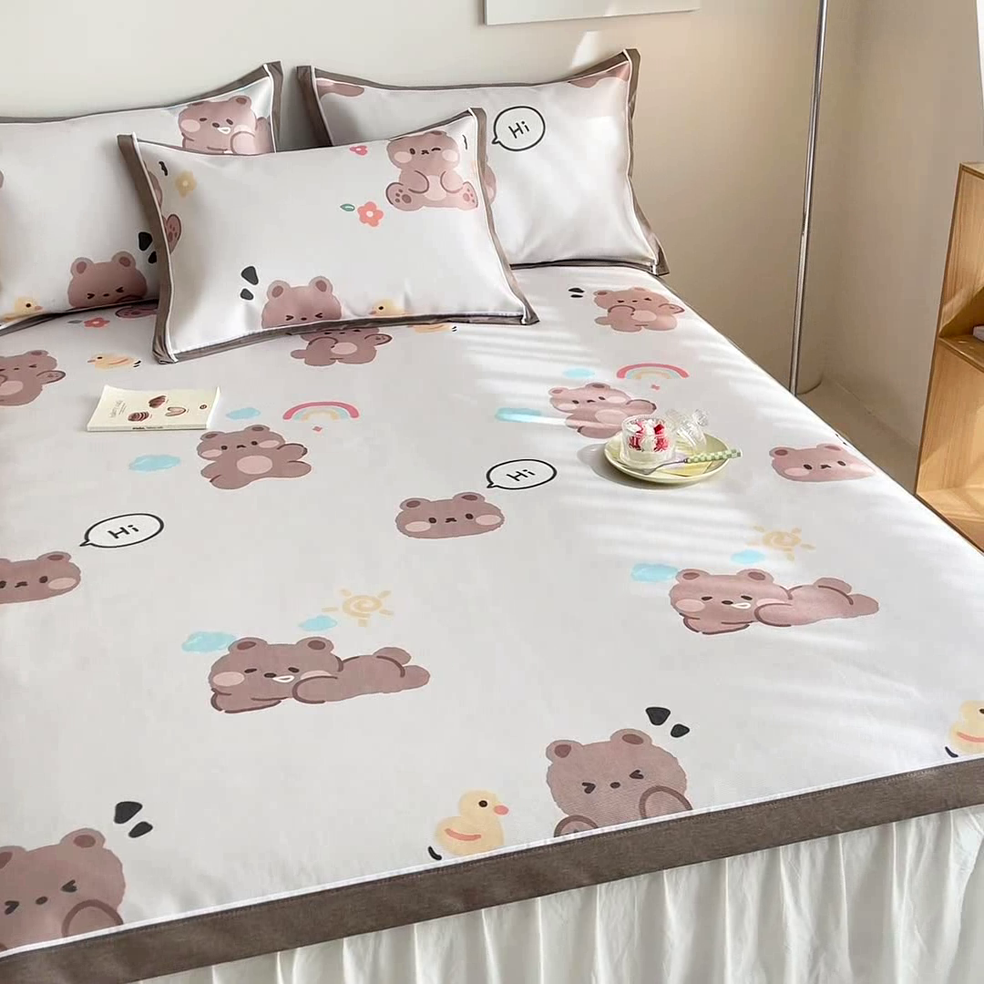 91家纺网 家纺一手货源 找家纺 懒猫 2024新款600D数码印花冰丝席 可可熊