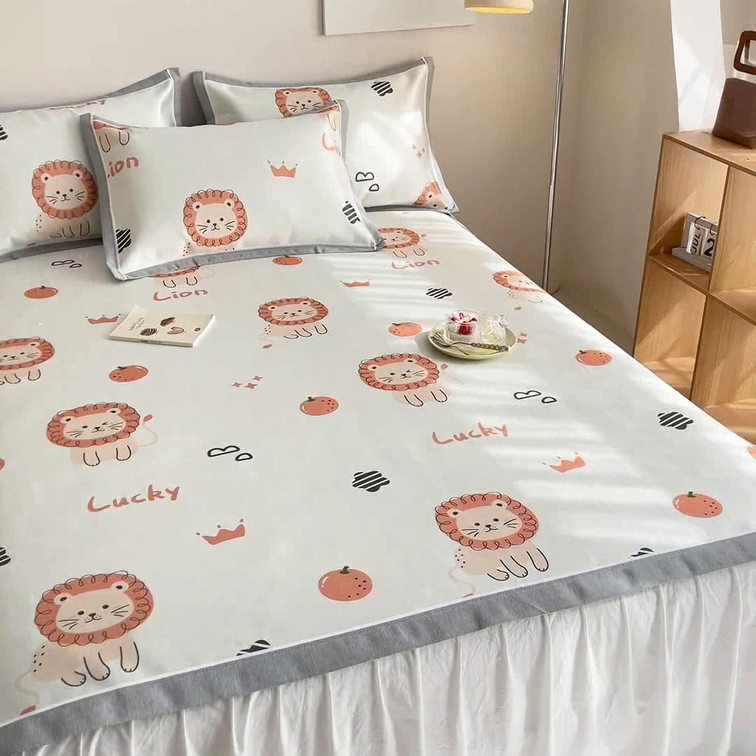 91家纺网 家纺一手货源 找家纺 懒猫 2024新款600D数码印花冰丝席 狮子乐园