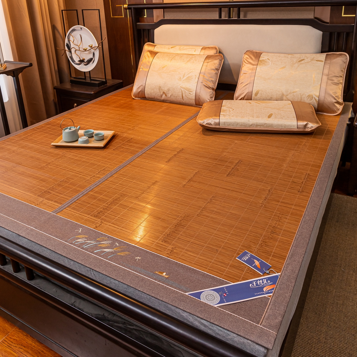 91家纺网 家纺一手货源 找家纺 （总）新月家纺 2023新款夏凉双面席2.6对节竹青凉席