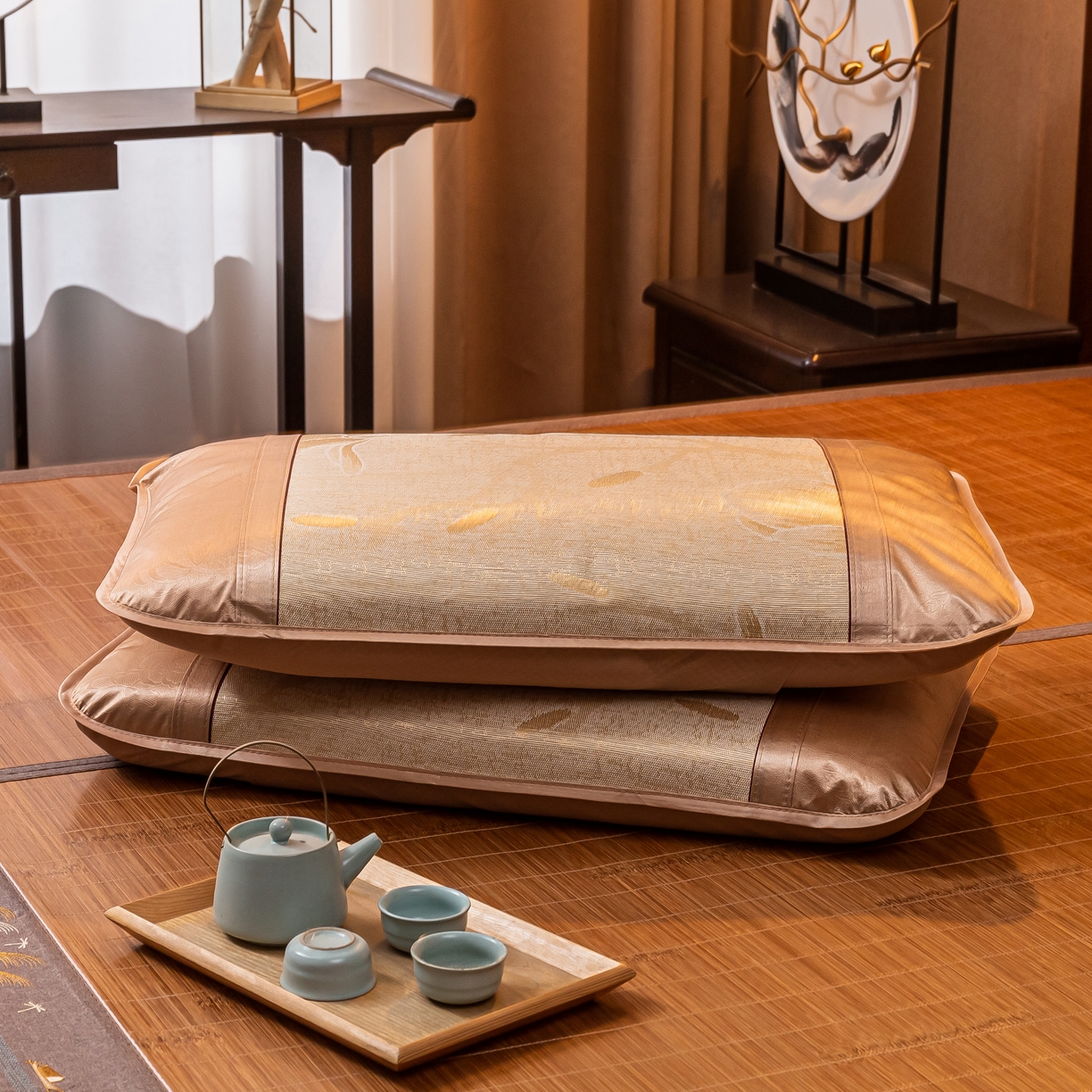 91家纺网 家纺一手货源 找家纺 （总）新月家纺 2023新款夏凉双面席2.6对节竹青凉席