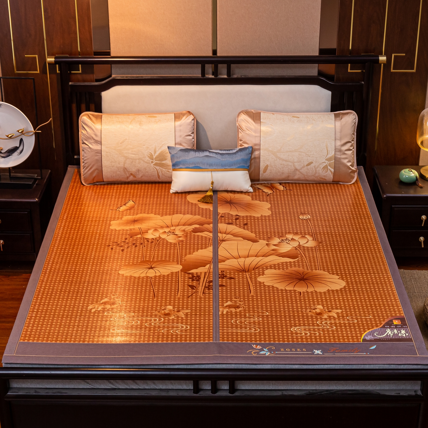 （总）新月家纺 2023新款年年有余竹青冰丝凉席