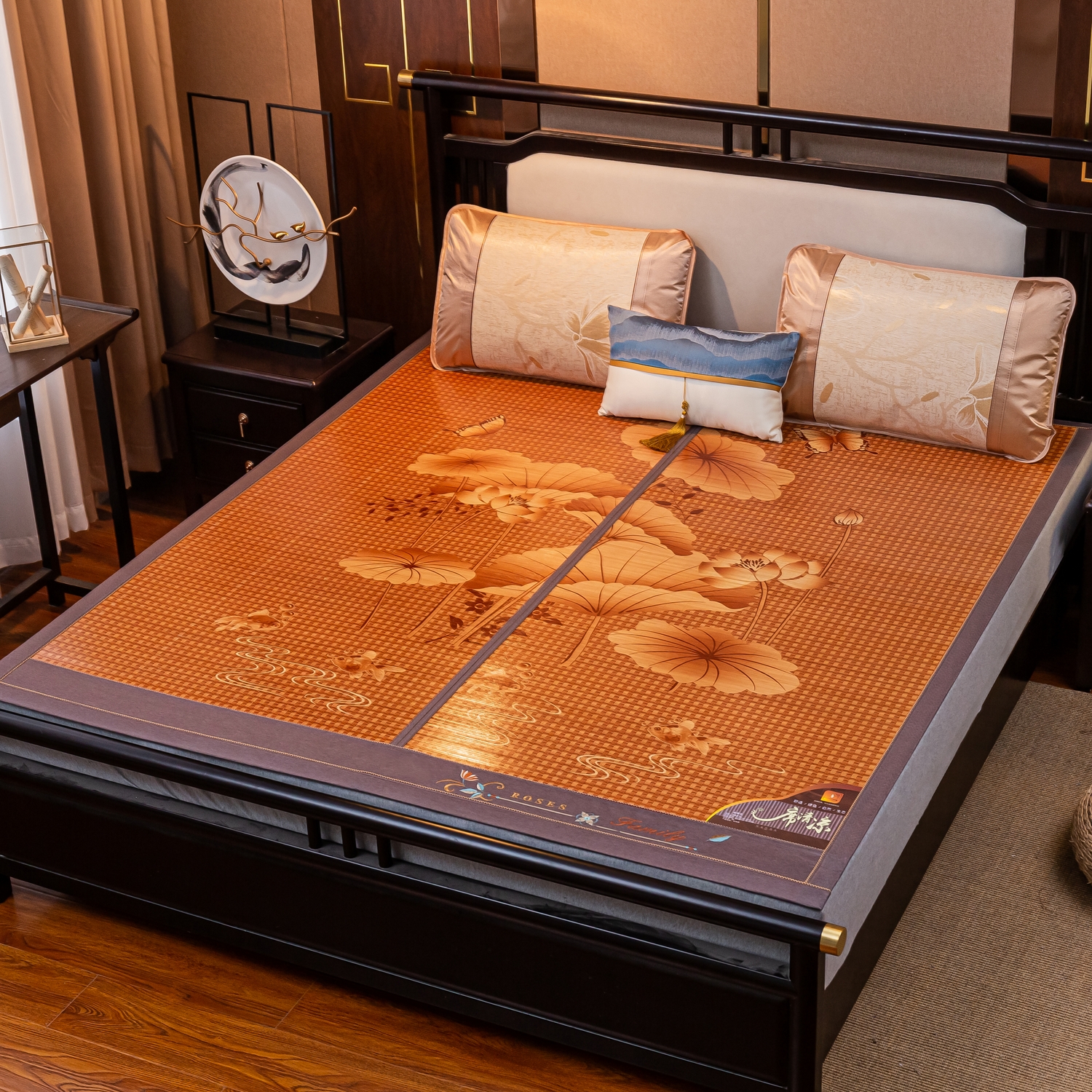 91家纺网 家纺一手货源 找家纺 （总）新月家纺 2023新款年年有余竹青冰丝凉席