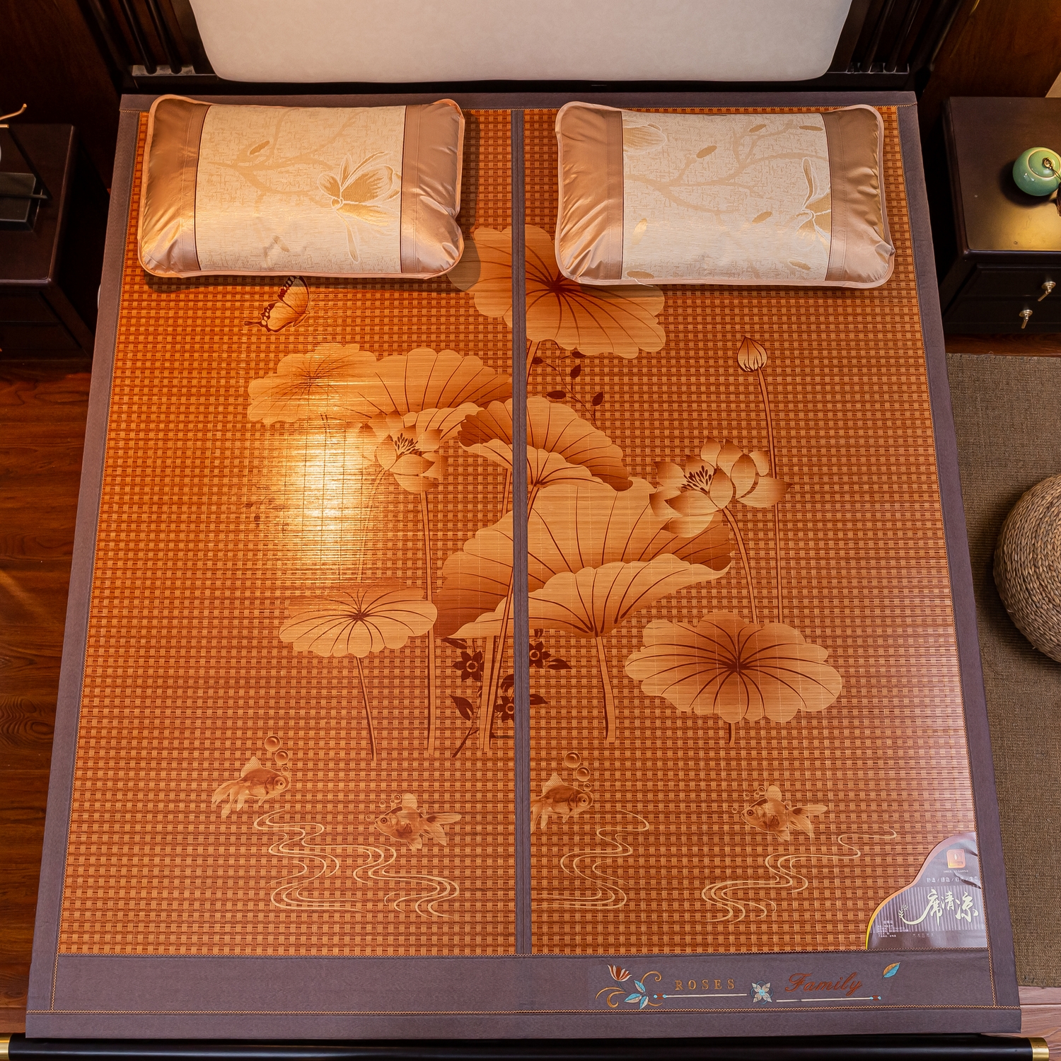 91家纺网 家纺一手货源 找家纺 （总）新月家纺 2023新款年年有余竹青冰丝凉席