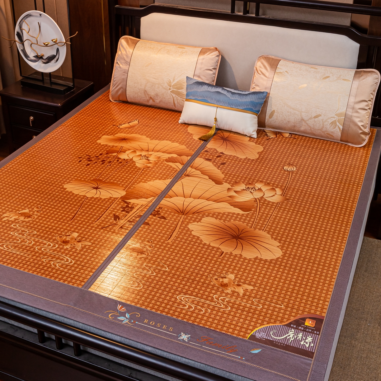 91家纺网 家纺一手货源 找家纺 （总）新月家纺 2023新款年年有余竹青冰丝凉席