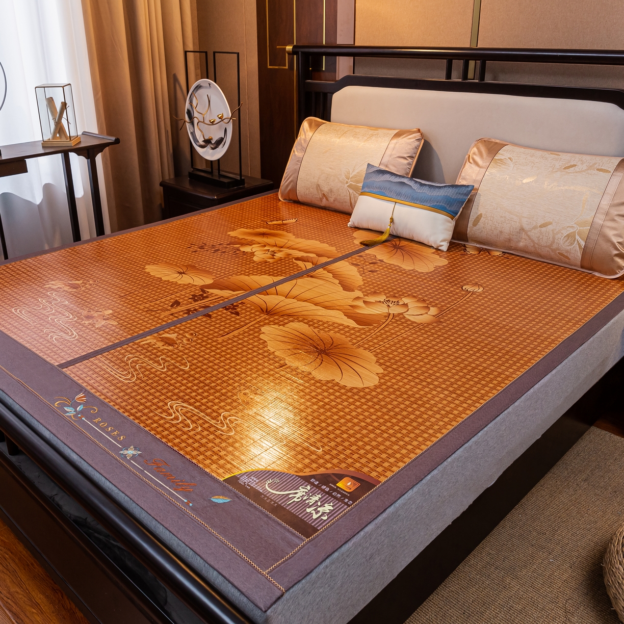 91家纺网 家纺一手货源 找家纺 （总）新月家纺 2023新款年年有余竹青冰丝凉席