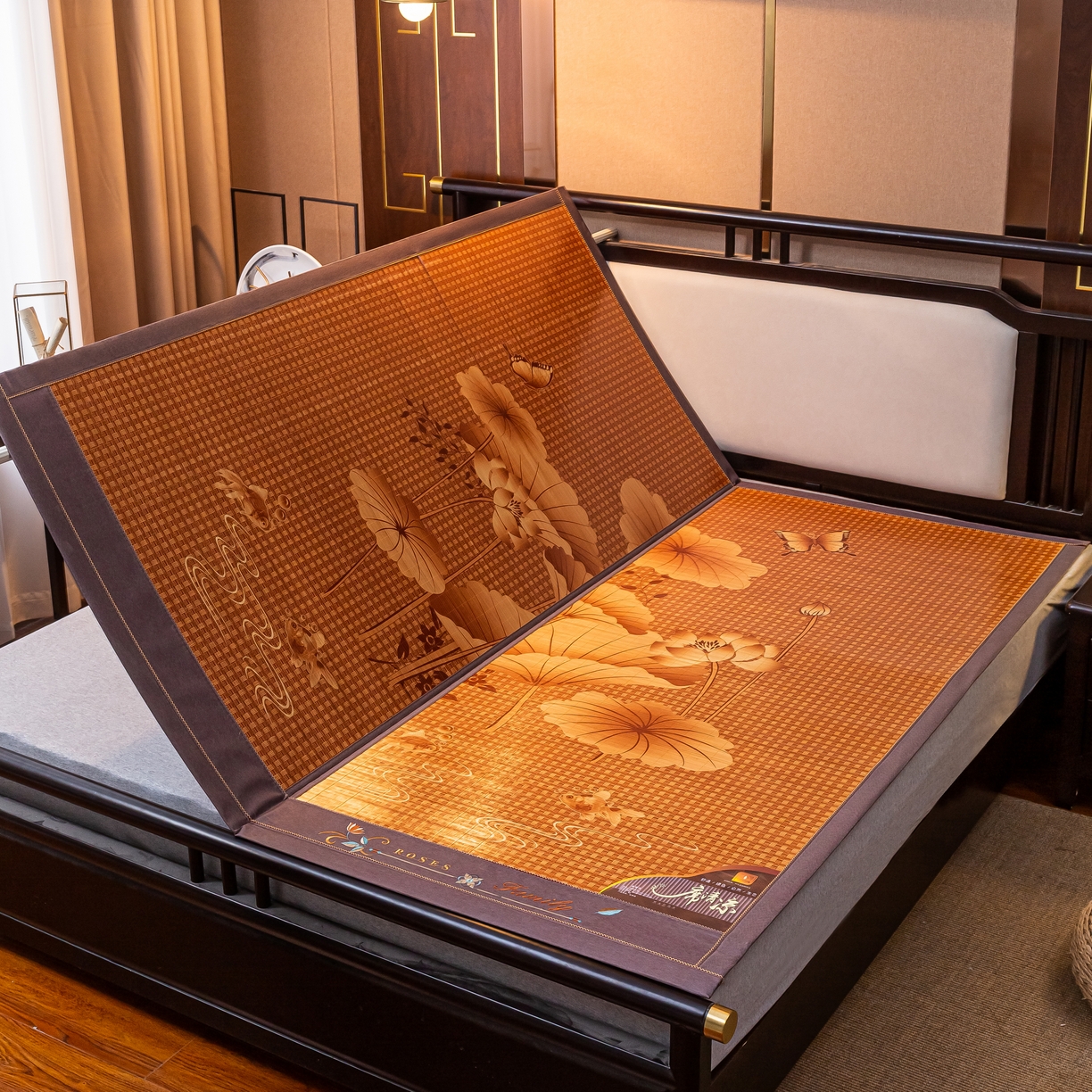 91家纺网 家纺一手货源 找家纺 （总）新月家纺 2023新款年年有余竹青冰丝凉席