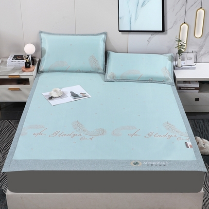 91家纺网 家纺一手货源 找家纺 新月家纺 2023新款防滑无纺布牛奶冰丝席 羽毛