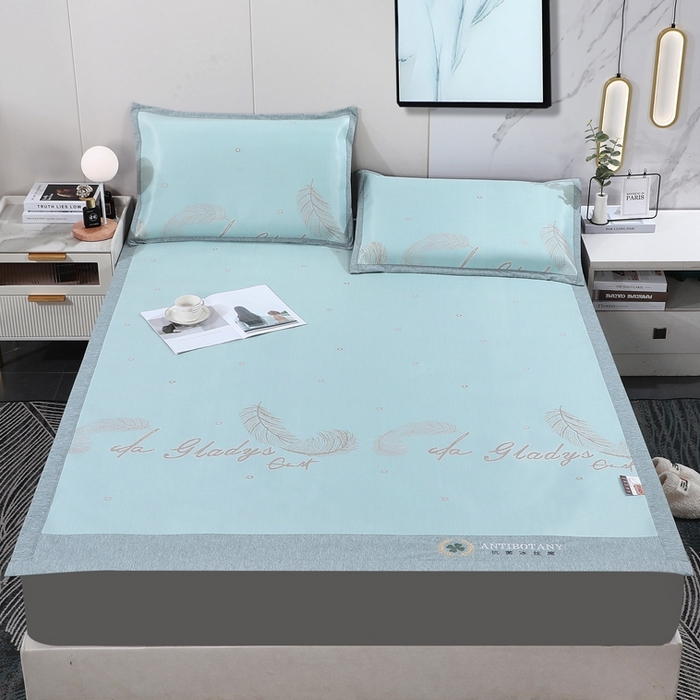 91家纺网 家纺一手货源 找家纺 新月家纺 2023新款防滑无纺布牛奶冰丝席 羽毛