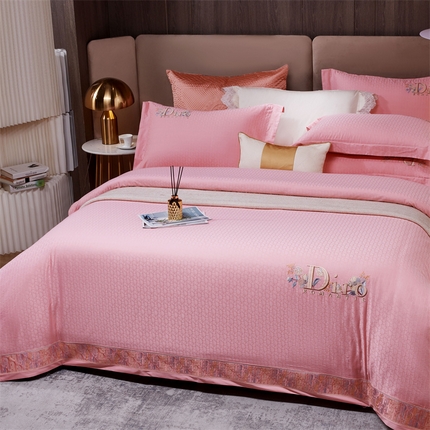 星尚2023新款100支长绒棉提花绣花四件套-迪奥 玫瑰粉
