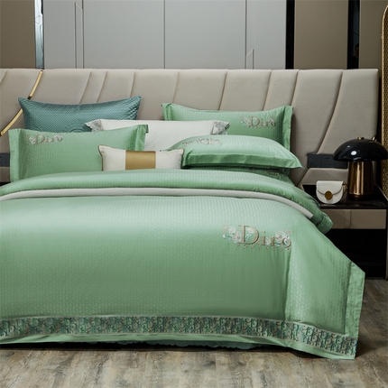 星尚2023新款100支长绒棉提花绣花四件套-迪奥 仙草绿