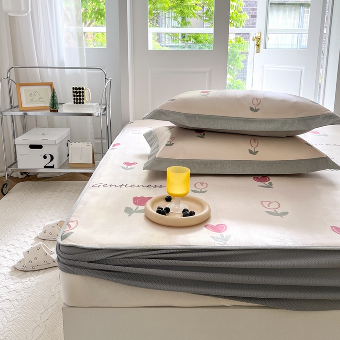 91家纺网 家纺一手货源 找家纺 三味舒屋 2026新款抗菌数码印花冰丝席--小莫奈 床笠款