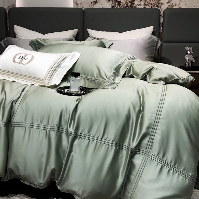 91家纺网 家纺一手货源 找家纺 涞澳 2023新款60支纯色天丝压线系列四件套--云汐系列 云汐-若绿