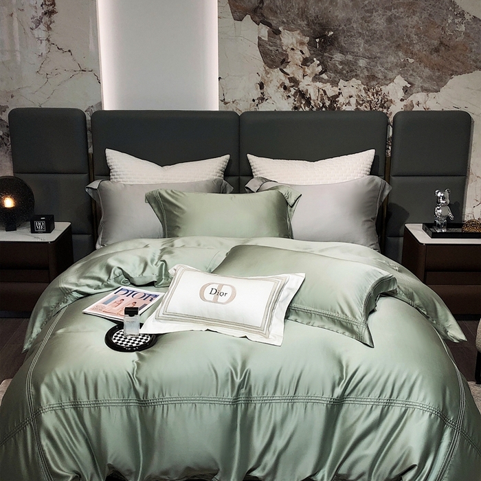 91家纺网 家纺一手货源 找家纺 涞澳 2023新款60支纯色天丝压线系列四件套--云汐系列 云汐-若绿