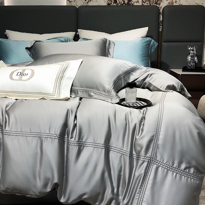 91家纺网 家纺一手货源 找家纺 涞澳 2023新款60支纯色天丝压线系列四件套--云汐系列 云汐-曙光银