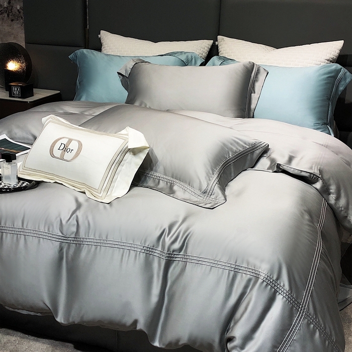 91家纺网 家纺一手货源 找家纺 涞澳 2023新款60支纯色天丝压线系列四件套--云汐系列 云汐-曙光银